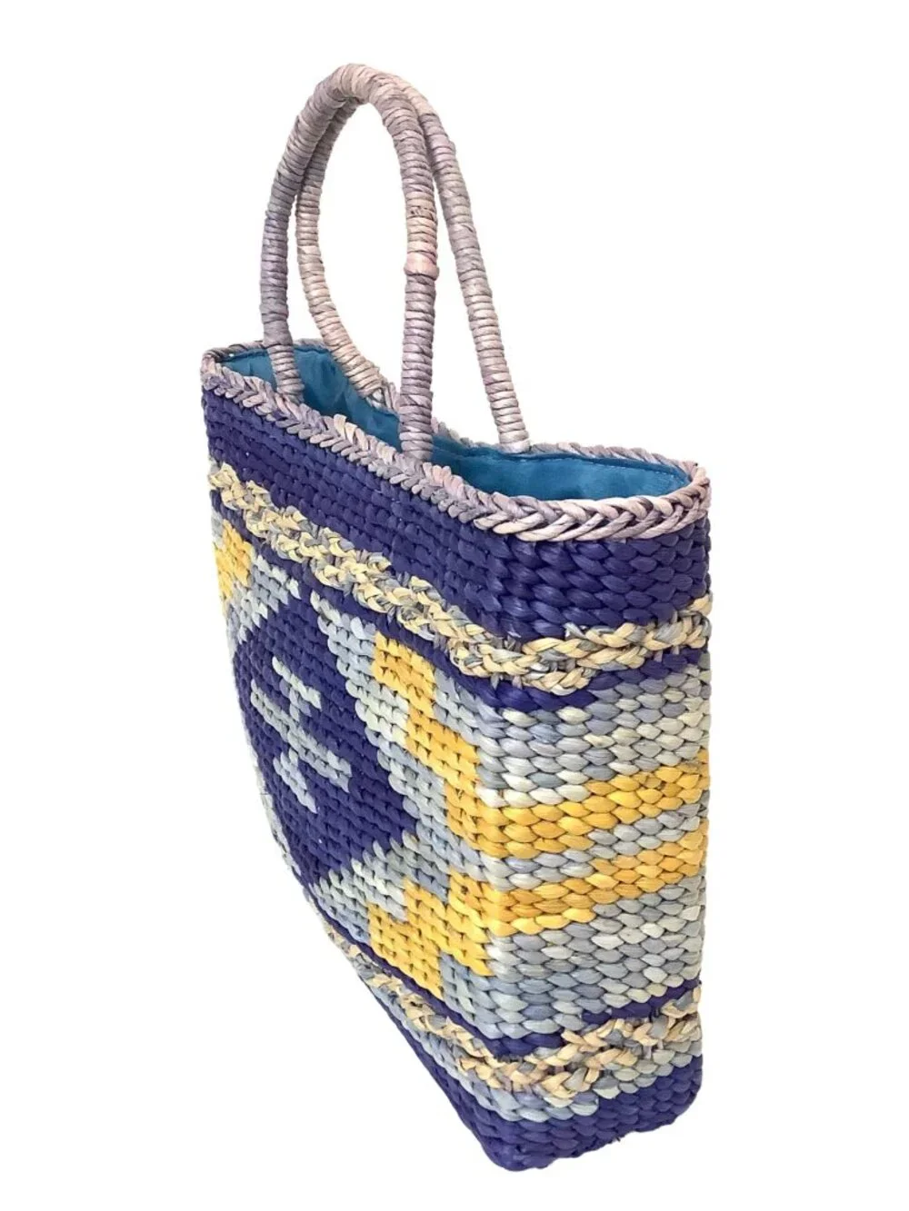 Vintage Beach Tote Bohemian Woven Corn Husk Bag 1970s Hippie Era